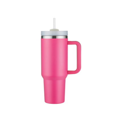 40 oz Tumbler with Handle and Straw Lid,Stainless Steel Insulated Tumblers,Travel Coffee Mug Cup, Insulated Cup,Maintains Cold Ice and Heat for Hours (Pink), 4.2''W x 11''H