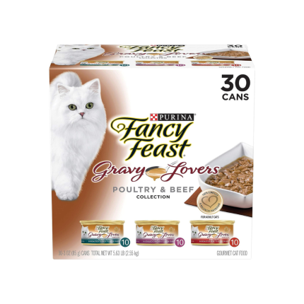 Purina Fancy Feast Gravy Lovers Poultry and Beef Gourmet Wet Cat Food Variety Pack - (Pack of 30) 3 oz. Cans