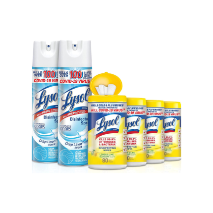 Lysol Disinfectant Multi-Surface Cleaning Wipes, Lemon and Lime Blossom, 80 Count (Pack of 4) Sanitizing Spray, Crisp Linen, 19 Fl Oz Each 2)