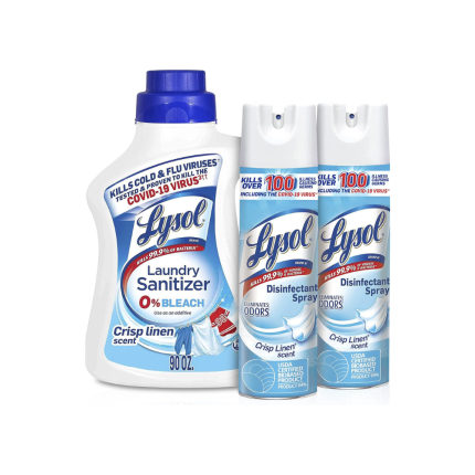 Lysol Laundry Sanitizer, Antibacterial Fabric Sanitizer, Crisp Linen, 90oz + Lysol Disinfectant Spray for Sanitizing and Antibacterial , Crisp Linen, 19 Fl Oz. (Pack of 2)