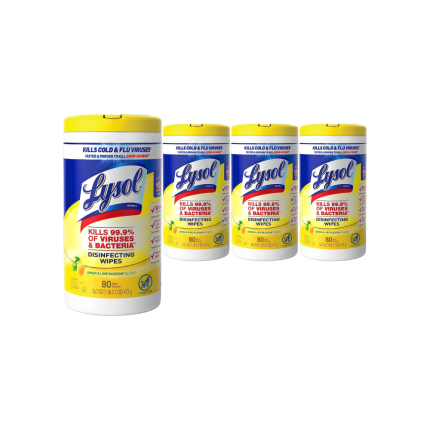 Lysol Disinfectant Wipes, Multi-Surface Antibacterial Cleaning Wipes, For Disinfecting and Cleaning, Lemon and Lime Blossom, 80 Count (Pack of 4)(Packaging may vary)