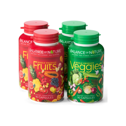 Balance of Nature Fruits and Veggies - Whole Food Supplement with Superfood Fruits and Vegetables for Women, Men, and Kids - 90 Fruit Capsules, 90 Veggie Capsules - 2 Sets